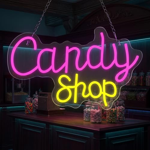 Candy Shop Neon Schild Süßigkeiten Led Schild Candy Bar Süßer Riegel Neon Licht für Candybar Tisch Ornament Kaffee Wedding Restaurant Halloween Süßigkeiten Party Dekorationen