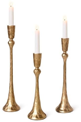 Gusseisen Taper Kerzenhalter Set mit 3 Personen, Vintage hohe dekorative Kerzenständer für Hochzeit, Weihnachten, Feiertage und Wohnkultur (Gold)