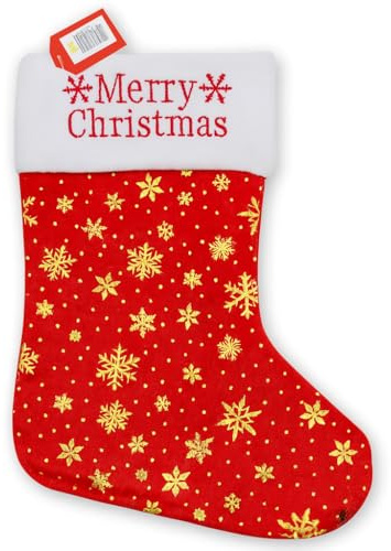 ANGIX Stocking with Merry Christmas Embroidery Red White Plush Decorative Hanging Stocking for Fireplace Mantel Holder