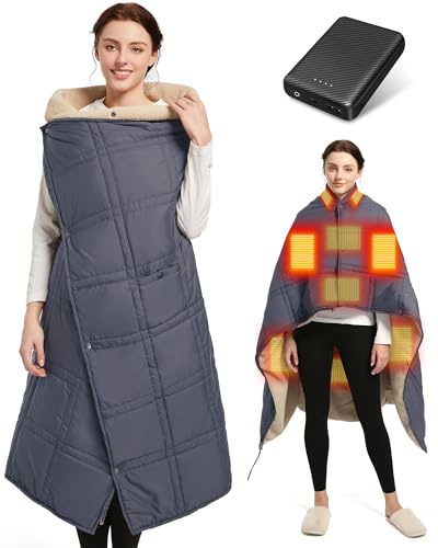 FERNIDA Heizdecke mit Akku Kabellos Sherpa Beheizte Decke, 120x150cm, Blau | FERNIDA Tragbare Beheizbare Decke, Fleece Elektrisch Beheizte Wärmedecke mit Akku für Zuhause, Büro & Outdoor-Aktivitäten