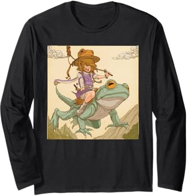 Camiseta Dreamy Anime Girl and Frog - Caprichosa Kawaii Frogcore Manga Larga