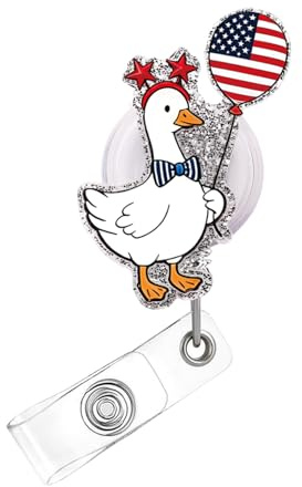 4th of July Badge Reel,Fun Goose Acrylic Badge for ID Card Badge,250th Telescoping Retractable Badge Holder Alligator Clip Accessories with Balloon Stars Designs for Nurse,Medical Worker,Teacher