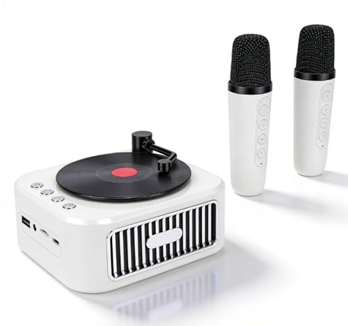 LICAEVEY Mini Karaoke per Bambini, 2 Microfoni Wireless, Altoparlante Bluetooth 4 Effetti di Cambio Voce, Riduzione Vocale con un, Batteria da 5 Ore per Feste di Compleanno, Viaggi (WHITE)
