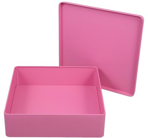 Mikikit Extra Large Pink Metal Storage Box with Lid, Square Tin Container | Food-Grade Tinplate, Airtight Sealed Lid, 20cm Square, Cookie & Candy Storage, Pink Decorative Gift Box, Home Decor