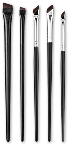 5-pack Eyeliner- och ögonbrynsborstset, ultratunna vinklade sminkborstar för precisionsapplicering av eyeliner och ögonbrynsfärg