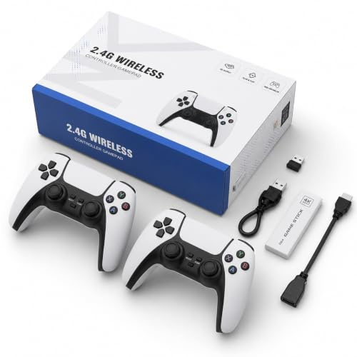 Console di Gioco Retro Senza Fili, Console Retro Wireless 4K, Set con 2 Controller Neri, Dongle HDMI, 9 Emulatori Integrati, 20.000+ Giochi Preinstallati, Versione 2026 (White, 64G 23000Games)
