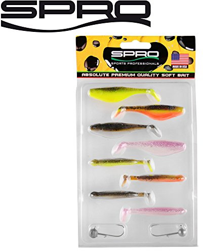 Spro Ready 4 Fish Kit 7cm - 8 Gummifische + 2 Jigköpfe 1/0 (5,2g+3,5g) zum Barschangeln, Spinnköder, Barschset, Gummiköder, Gummifisch, Gummishads