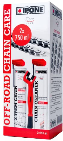 IPONE - Reinigungsset für Geländemotorräder - Chain Cleaner 750ml + X-Trem Chain Off-Road 750ml + Kettenbürste