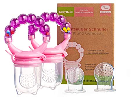 Fruchtsauger Schnuller für Obst und Gemüse - Bereits ab 3 bis 6 Monate geeignet und zu 100% bpa-frei für Babys (Rosa)