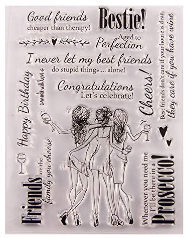arriettycraft Bestie Cheers Friends Party-Stempel, Gummi, transparent, für Scrapbook/Foto, dekorative Kartenherstellung, transparenter Stempel