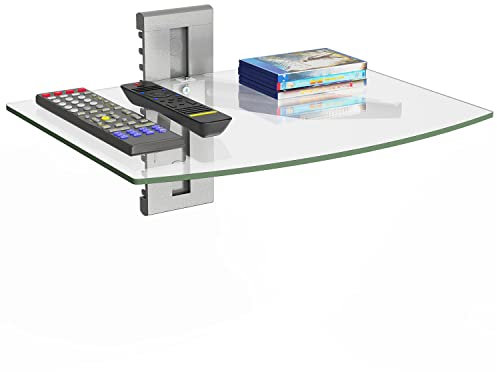 WALI Floating Entertainment Center Shelves, Holds Up to 8 kg, TV Shelf with Strengthened Tempered Glasses for DVD Players, Cable Boxes, Games Consoles, TV Accessories (CS201S), 1 Tier, Silver