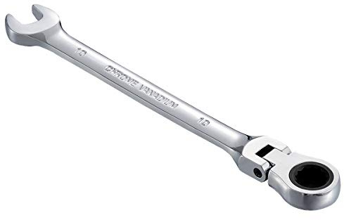 KATUR Llave de Carraca Combinada 10mm, Llave de Carraca con Cabeza Flexible, Diseño Industrial de Doble Uso, Herramienta Profesional Métrica de Acero Cromo Vanadio