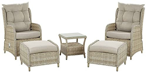 Beliani Lounge Set 5-teilig Rattan natürlich mit Auflagen beige Sessel versellbar Ponza