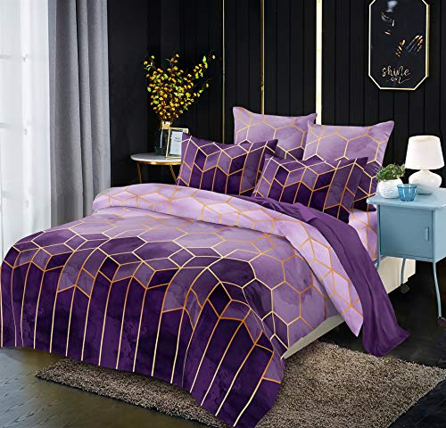 Luofanfei Microfaser Bettwäsche 200x220 Lila Violett Streifen Geometrisch | Gestreifte Bettwaesche Doppelbett Set 3 Teilig 1 x Bettbezug 200 220 mit Reißverschluss 2 x Kissenbezüge 80x80
