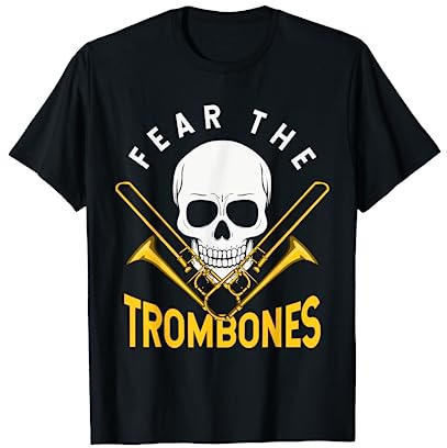 Totenkopf Lustiges Jazz Musik Geschenk Fürchte die Posaune T-Shirt
