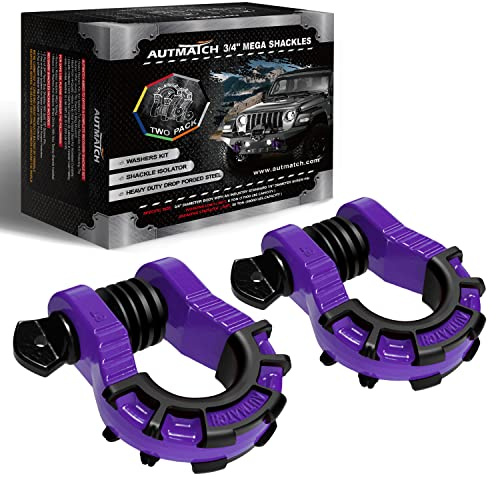 AUTMATCH Schäkel, 1,9 cm D-Ring-Schäkel (2 Stück), 2 Stück, Bruchfestigkeit mit 2,2 cm Schraubstift und Bügelisolator und Unterlegscheiben, Set für Abschleppgurt, Seilwinde, Geländefahrzeuge, Violett