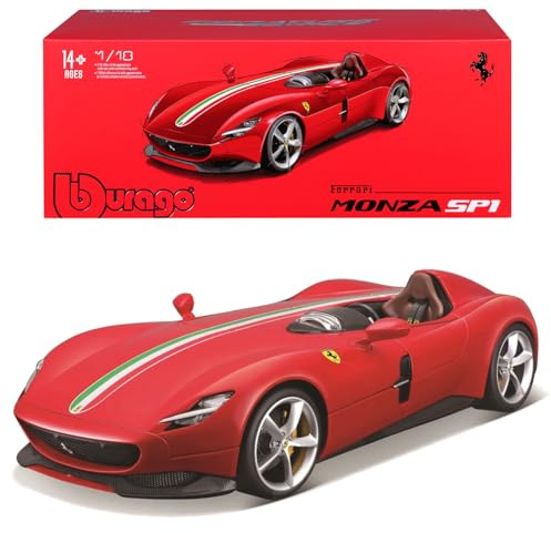 Bburago Signature Serie Ferrari Monza SP1, rot - Supercar Modellauto 1:18 Die-Cast Originalgetreues Sammlerauto Spielzeugauto mit beweglichen Türen, Motorhaube & Kofferraum ab 14 (18-16909)