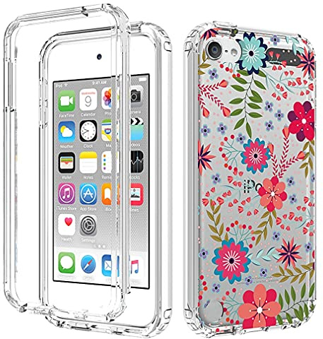 Sidande Handyhülle für iPod Touch 6/iPod Touch 5/iPod Touch 7 Hülle, Transparente Blumen-TPU-Schutzhülle Vollschutz-Set mit Stoßfestigem Rahmen Schutzhülle für iPod Touch 5th/6th/7th Blumendrucke