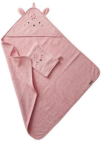 VERTBAUDET Kapuzenbadetuch für Babys, bestickt, Tiermotiv, Rosa, 80