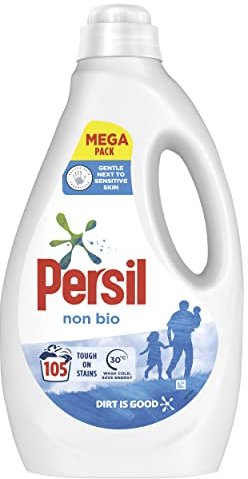 Persil Non Bio 100% recyclable bottle Laundry Washing Liquid Detergent tough on stains, gentle next to sensitive skin 105 wash 2.835 l