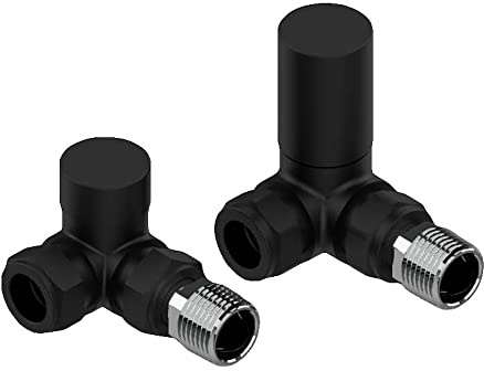 Team Controls Matt Black Corner Towel Rail Radiator Rad Valves Angled Pair 15mm x 1/2'' KT