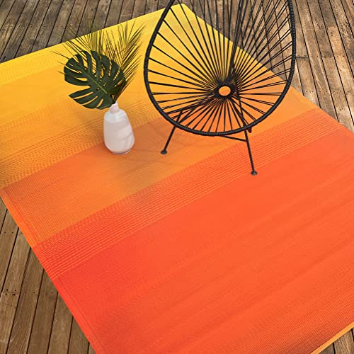 FAB HAB dégradé Ombre Tapis d'extérieur - Big sur Coucher de Soleil - résistant à l'eau, ne Fade Pas, réversible - Plastique recyclé Premium - terrasse Balcon Cuisine entrée - 90cmx150cm
