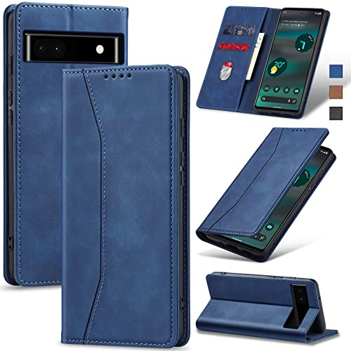 Jasonyu Handyhülle für Google Pixel 6A, PU Leder Flip Klapphülle, Blau | Magnetische Schutzhülle, Ständer, Kartenfächern, Klappbar, Stoßfeste TPU Stoßsicher Hülle