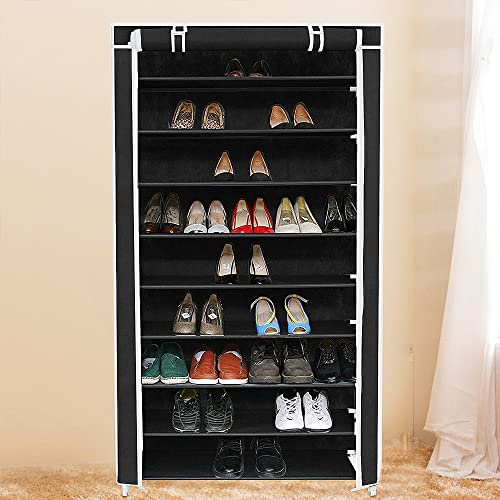 RELOVE Armadio Guardaroba Pieghevole 88 * 28 * 160cm in Nero,Scarpiera Cabina Tessuto con Anta Richiudibile, Appendiabiti – Camera da Letto Custodia de Campeggio,Camera da Letto, Studio