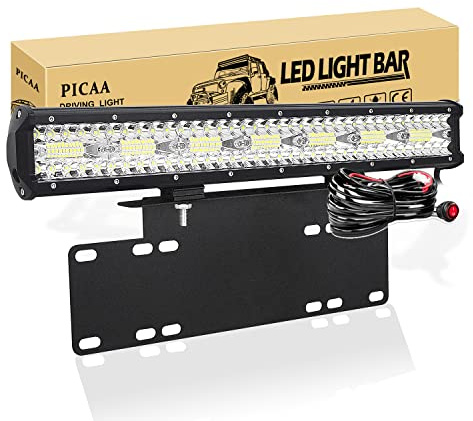PICAA LED-strålkastare till fordon, 8D, 55,8 cm (22 tum), 480 W, arbetsbelysning för SUV, terräng, ATV, UTV, fyrhjuling, traktor och andra fordon, med 38 cm stor nummerplåtshållare