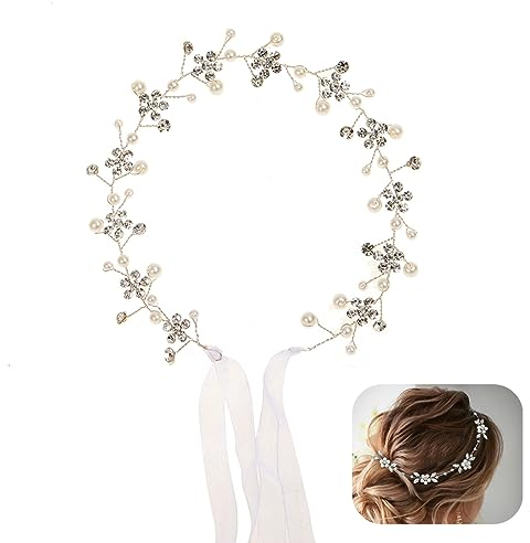 Haarreifen Blumenmädchen Mädchen Haarband Weiß Haarreif Kopfbedeckung Prinzessin Blume Perle Krone Kristall Braut Hochzeit Haarschmuck Blumenmädchen Blumenkranz Haare Damen
