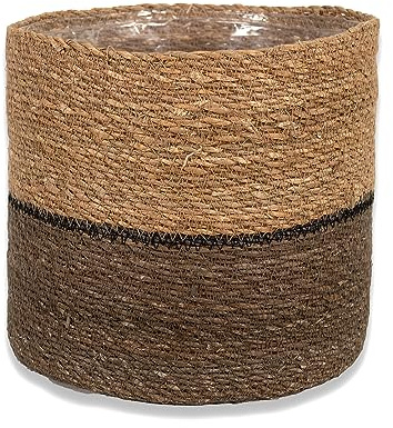DARO DEKO Seegras Korb rund dreifarbig Ø 35 x 33 mit Einsatz Blumentopf geflochten Aufbewahrungskorb Über-Topf Blumenkorb