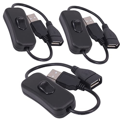 BENACES USB-Kabel mit Schalter, 3 Stück, USB-Stecker auf Buchse, Verlängerungskabel, Inline-Wippschalter, Ein-/Ausschalter für Fahraufzeichnung, LED-Schreibtischlampe, USB-Ventilator, LED-Streifen