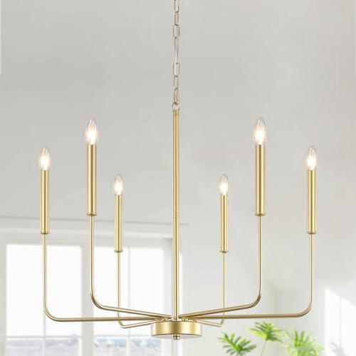ASHUAQI Lamparas de Techo Salon, 6 Luces Lámparas de Araña Dorado, E14 Lampara Colgante Velas Clásico Moderna, Industrial Lampara Vintage Techo Para Dormitorio, Cocina, Comedor, Pasillo, Entrada