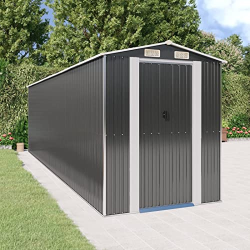 ARKEM Geräteschuppen Anthrazit 192x689x223 cm Verzinkter Stahl GeräTehäUser Fahrradgarage