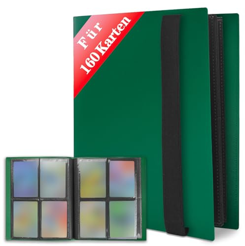 JUSONEY Samlarkortalbum – 160 fickor samlaralbum 20 sidor per 4 fickor med vattentät blå boklock perfekt för att samla kort för MTG Magic, för Match Atta (Grönt)