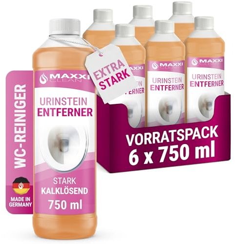 Maxxi Clean | 6x 750 ml Urinsteinentferner [Extra Stark] | Extrem kraftvoller & sparsamer WC-Reiniger | Entfernt hartnäckigste Ablagerungen wie Urinstein & Kalkstein