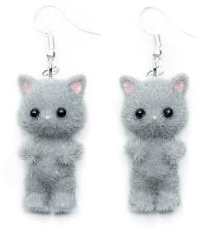 Miniblings Katzen Ohrringe Kätzchen Kinder Haustier Plüsch grau vergoldet | Ohrschmuck aus eigener Fertigung in Berlin, mit Flock, ein Mitbringsel mit Charakter