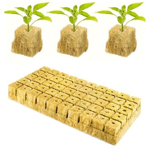Lana de Roca,50pcs Cubos de Lana de Roca,Cubos de Cultivo de Lana de Roca,Cubos Cultivo Hidropónicos Rockwool Grow Cubes Cubo Cultivo Sin Suelo Bloque Lana Roca para Esquejes Propagación de Plantas