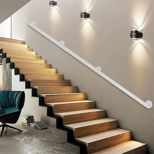 Drsyffsup Handrail for Stairs - Complete Kit. White Metal Wrought Iron Corridor Non-Slip Banister Hand Rail, Long 30~600cm Handrails for Indoor Outside Steps Safety Support 200kg(4ft/120cm)