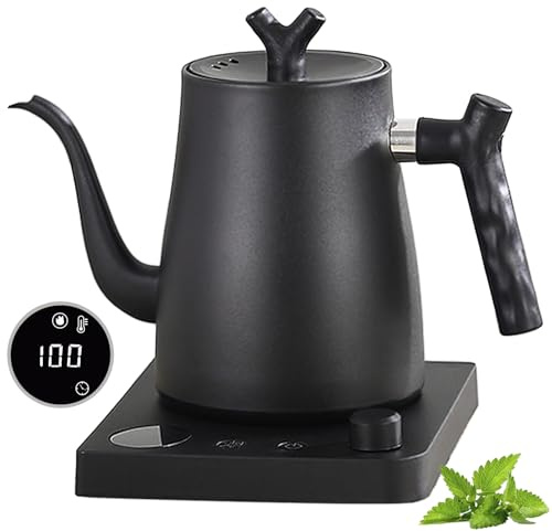 Hervidor Eléctrico Inteligente Cuello de Cisne 1.0 Litro con Ajuste de Temperatura 40-100°C, Acero Inoxidable 304, Conservación Térmica 36 Horas, Protección contra Funcionamiento en Seco 1000W Negro