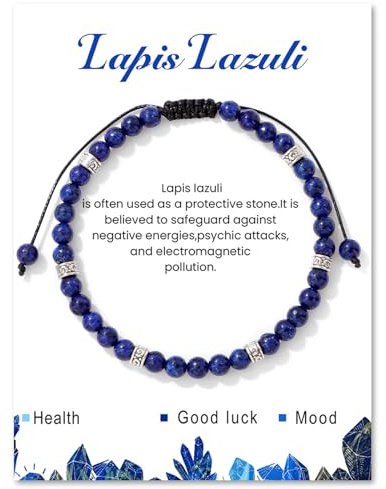 XSDSLS Bead Bracelets for Women 4mm Natural Stone Bracelet Adjustable Gemstone Stone Bracelet Amethyst Bracelets Yoga Jewellery Gifts for Women Girls (Lapis lazuli)