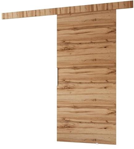 MINIO go for it - Schiebetür Komplettset CLEAN A, Schiebetüren, Wandmontage, Schiebetürsystem, Zimmertüren (Wotan Eiche/Schwarz, 86x205 cm)