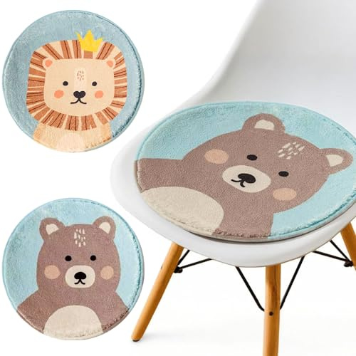2er Set Sitzkissen Kinder, Stuhlkissen Rund, Sitzkissen Rund mit Rutschfesten Einlagen, Bodenkissen Kinder, Sitz Auflage Tier, Polster, Stuhlauflage für Drinnen und Draußen, 30*30cm (Standard)