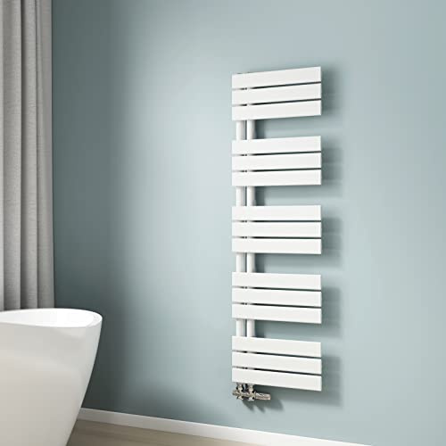 EMKE Toallero de Agua Caliente, 132x40 cm,Blanco, 570 W | Radiador de Baño de Pared, Toallero Baño, Instalación Fácil, Diseño Moderno