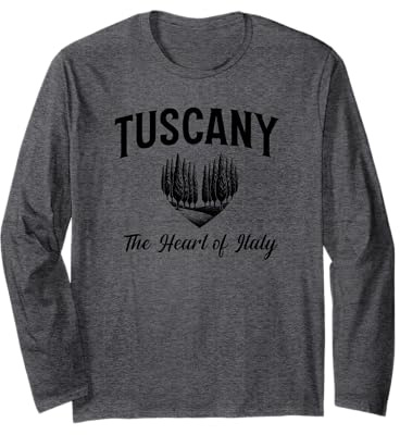 Tuscany Cuore d'Italia Cipressi Cuore Stampa Nera Maglia a Manica