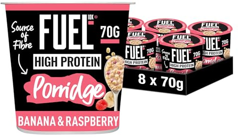 FUEL10K High Protein Banana & Raspberry Porridge Pot, 70 g (8-Pack)
