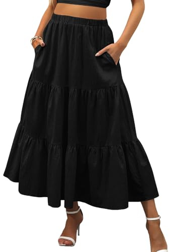 XFSRG Gonna Estiva Donna Lunga Elegante Plissettata in Cotone Moda Casual e Chic per Ogni Occasione