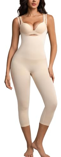 Suprenx Open Bust Tummy Control Shapewear Bodysuits for Women Compression Leggings Full Body Seamless Faja Butt Lifting Body Shaper Nude XL