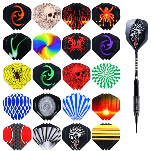 60 Stück Standard Dart Flights – 20 Verschiedene Designs für Soft- und Steel Tip Dartpfeile, Robuste und Stilvolle Ailettes für Hohe Präzision und Optimale Leistung beim Spielen!