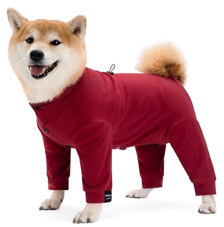 Dog Winter Warmer Fleece Onesie, Bodysuit for Small Medium Large Dogs, Stretchy Cold Weather Pet Warmer Jumpsuit Puppy Onesie Lightweight (Red, Large)
